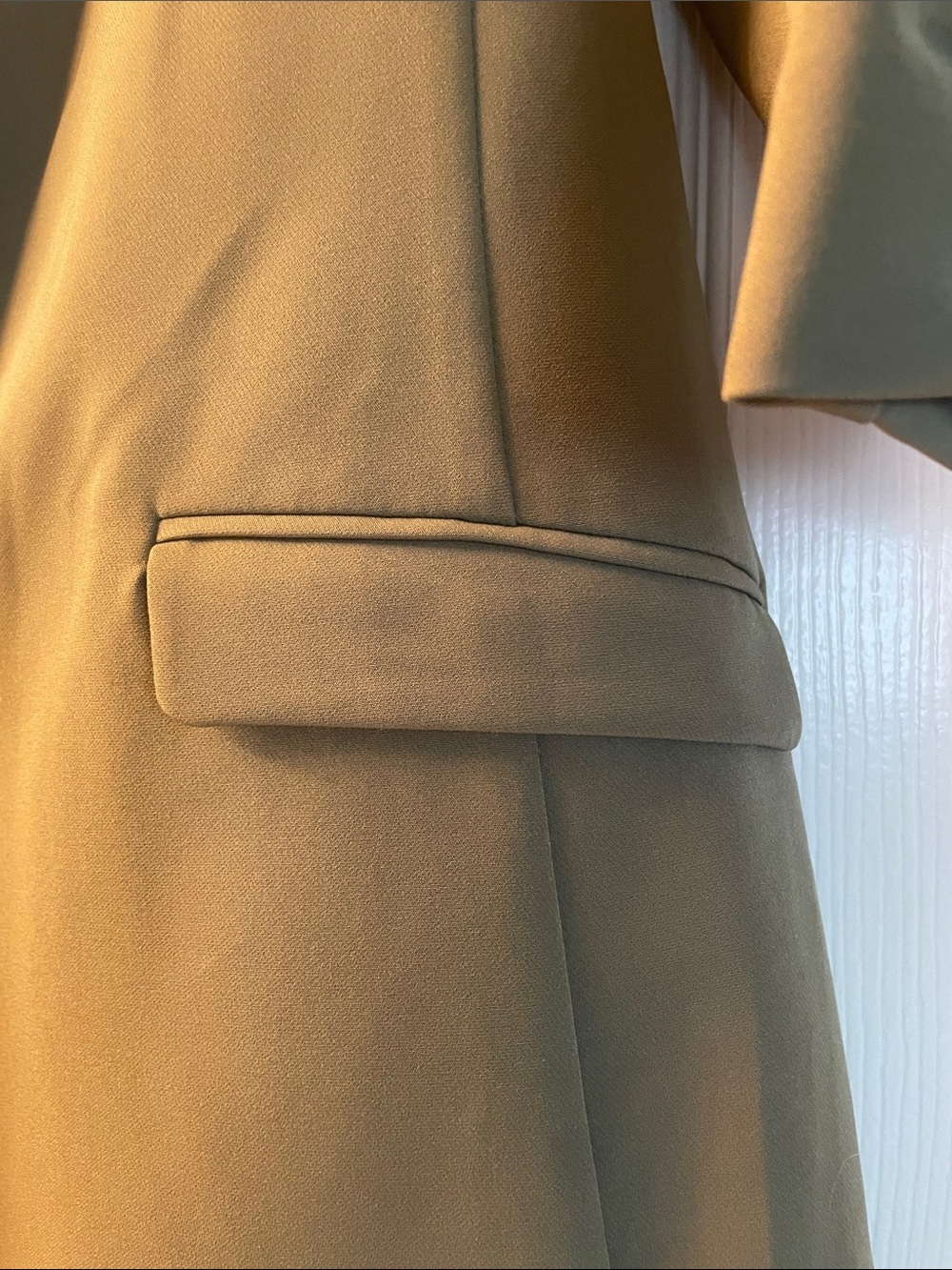 INC International Concepts Olive Green Longline Blazer with 3/4 Ruched Sleeves - Picture 5 of 7